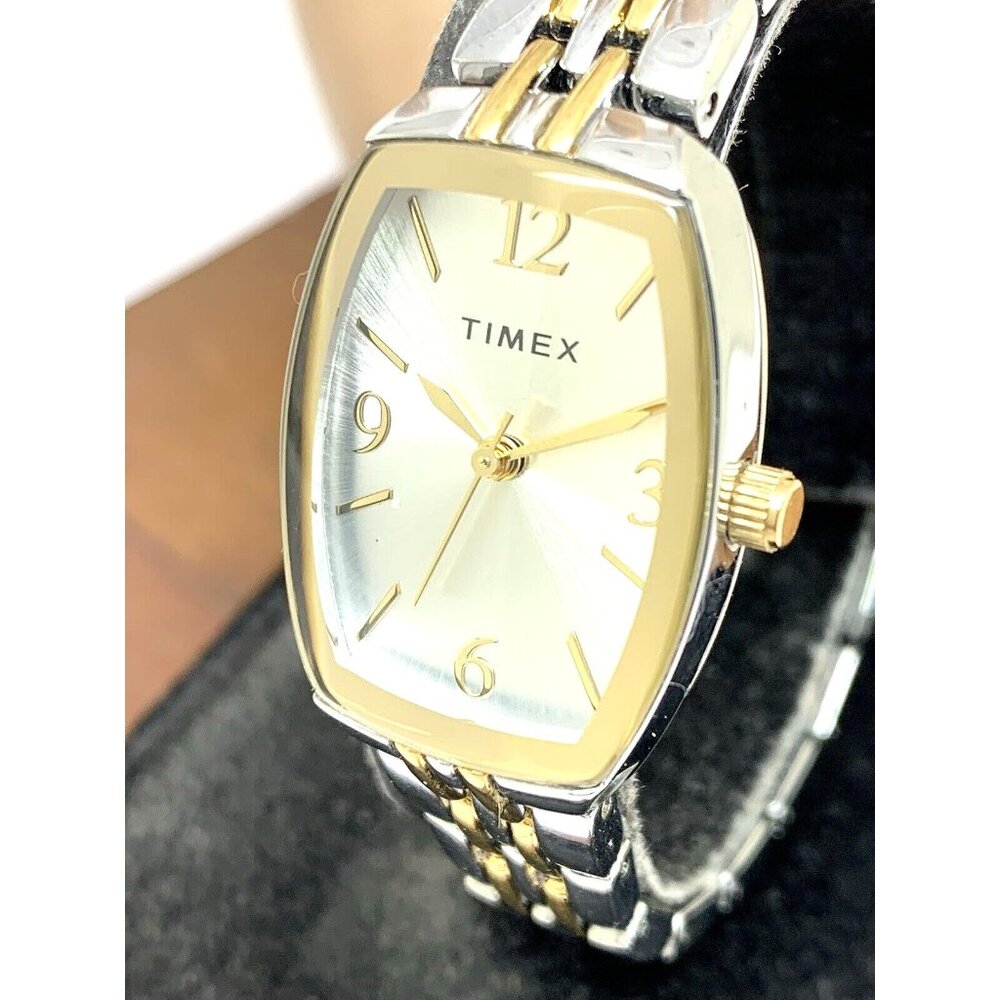 Timex Women's Watch TW2T50200 Quartz Silver Dial Rectangle Two Tone Steel 21mm